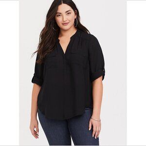 Torrid Harper georgette long sleeve blouse top shirt black v-neckline 4X 26W